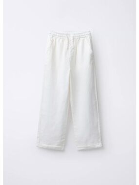 Zara white Cream Elastic-Waist Wide Pants 100% linen nwt girl size 10 to 12